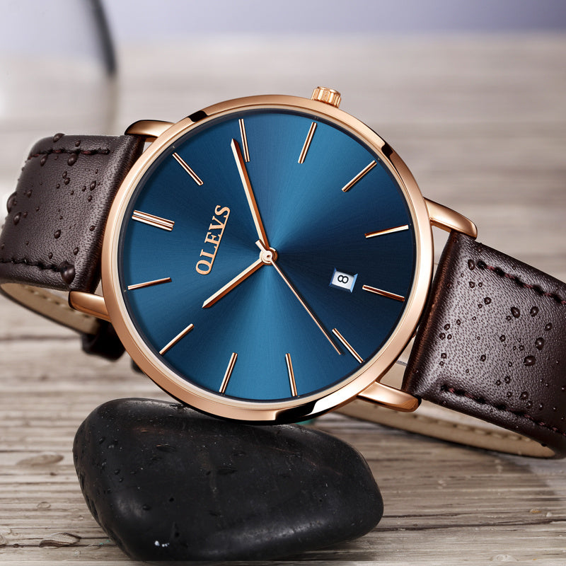 Luxury Men's Quartz Watch – Classic Leather Strap, Water Resistant Wristwatch