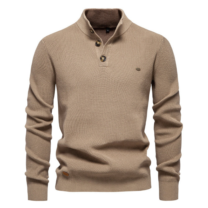 Men’s Half-Zip Knitted Jumper/Sweater with Stand Collar and Slim Fit