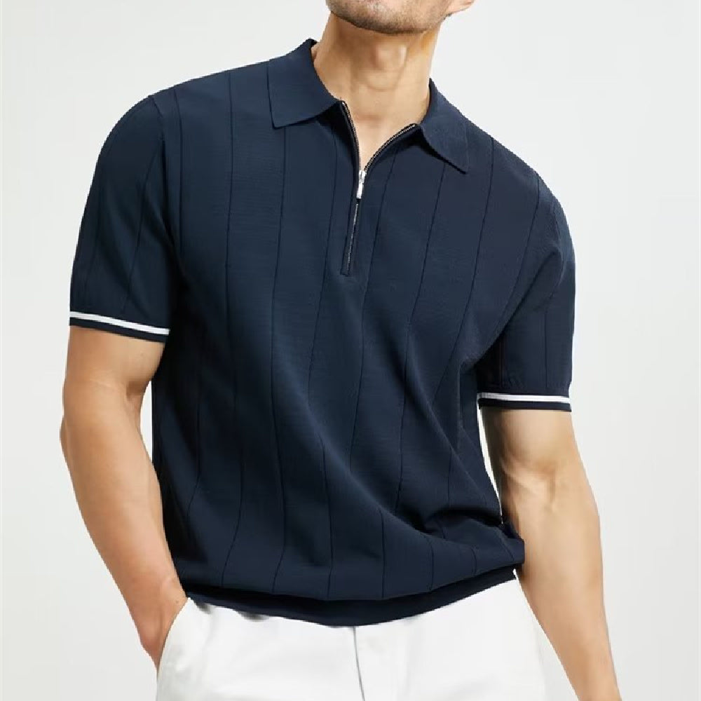 Men’s Summer Polo Shirt – Zipper Collar Short-Sleeve T-Shirt with Lapel Design