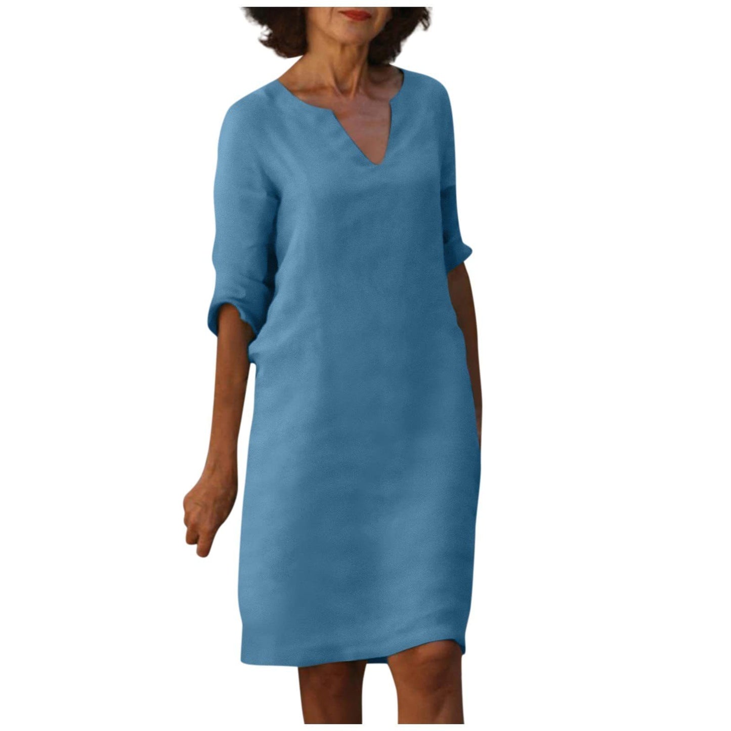 Mini-robe à manches et col en V pour femme