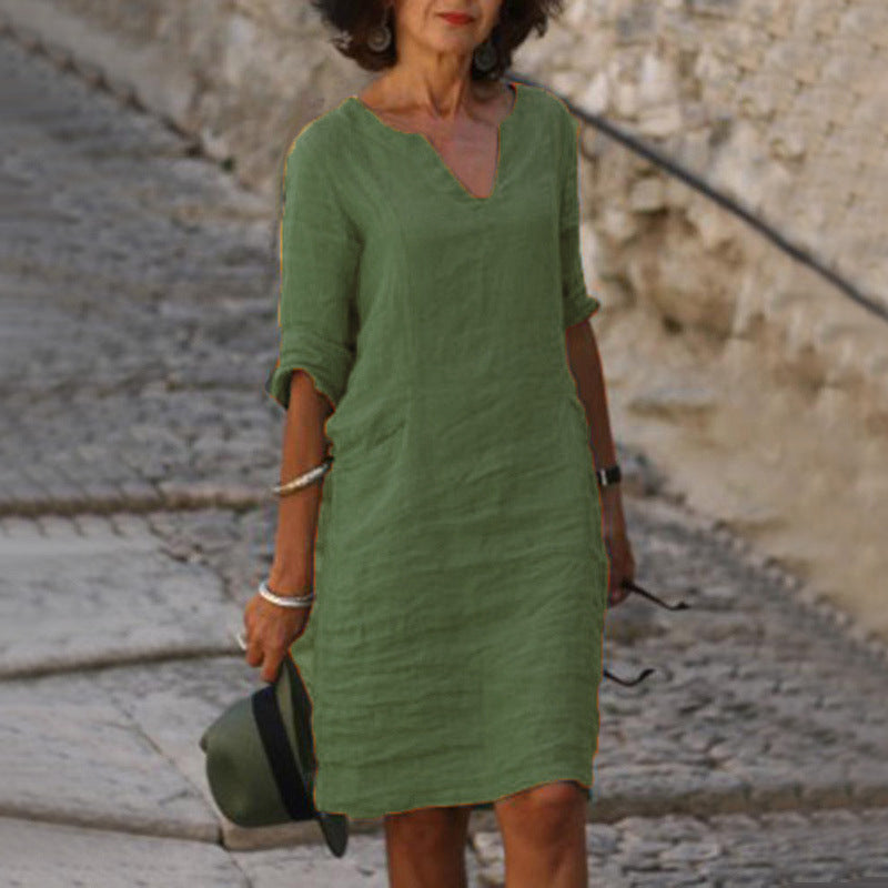 Mini-robe à manches et col en V pour femme