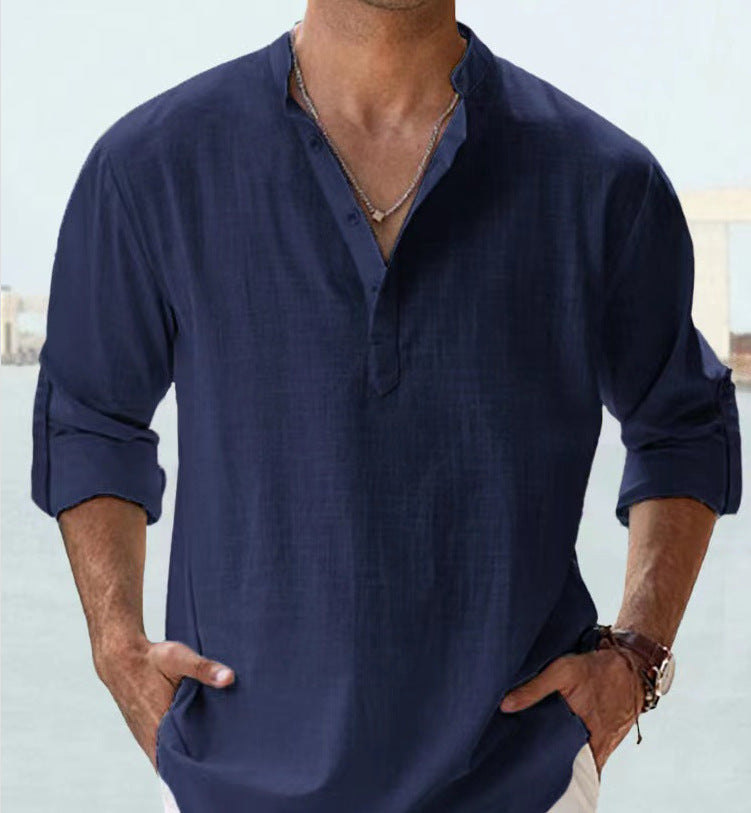Men's Linen Blend Henley – Relaxed Shirt
