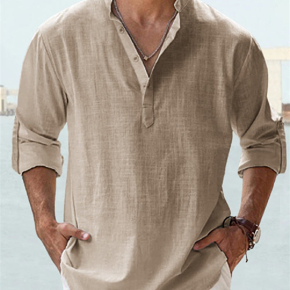 Men's Linen Blend Henley – Relaxed Shirt