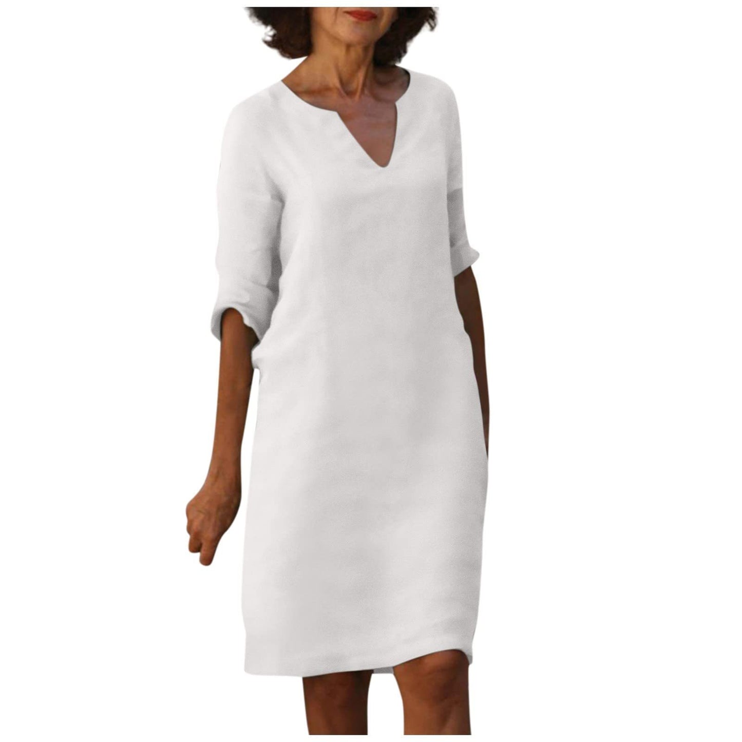 Mini-robe à manches et col en V pour femme