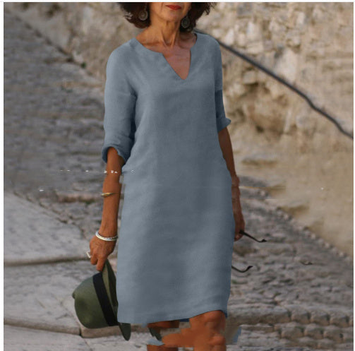 Mini-robe à manches et col en V pour femme