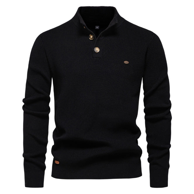 Men’s Half-Zip Knitted Jumper/Sweater with Stand Collar and Slim Fit