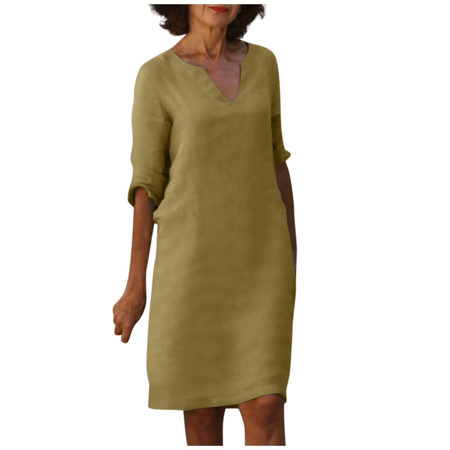 Mini-robe à manches et col en V pour femme