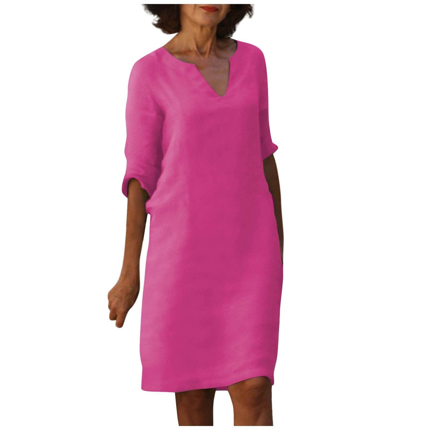 Mini-robe à manches et col en V pour femme