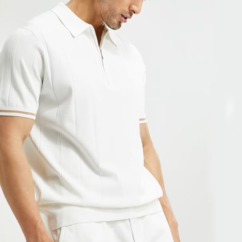 Men’s Summer Polo Shirt – Zipper Collar Short-Sleeve T-Shirt with Lapel Design