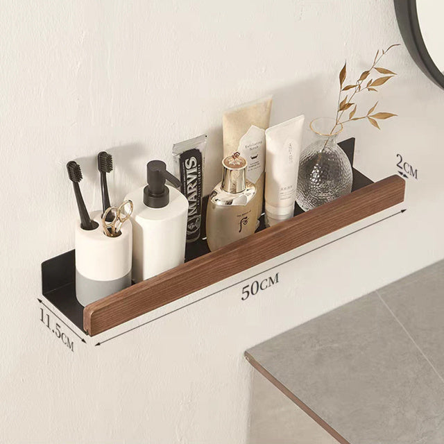 Solid Wood Bathroom Shelf - Non-Drilling Wall Mount (Black/White)