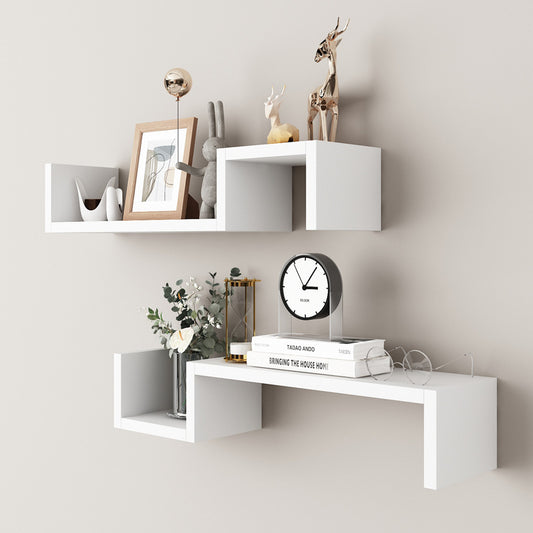 Modern Wall Decor Shelf - White/Wood/Black Finish for Home & Office