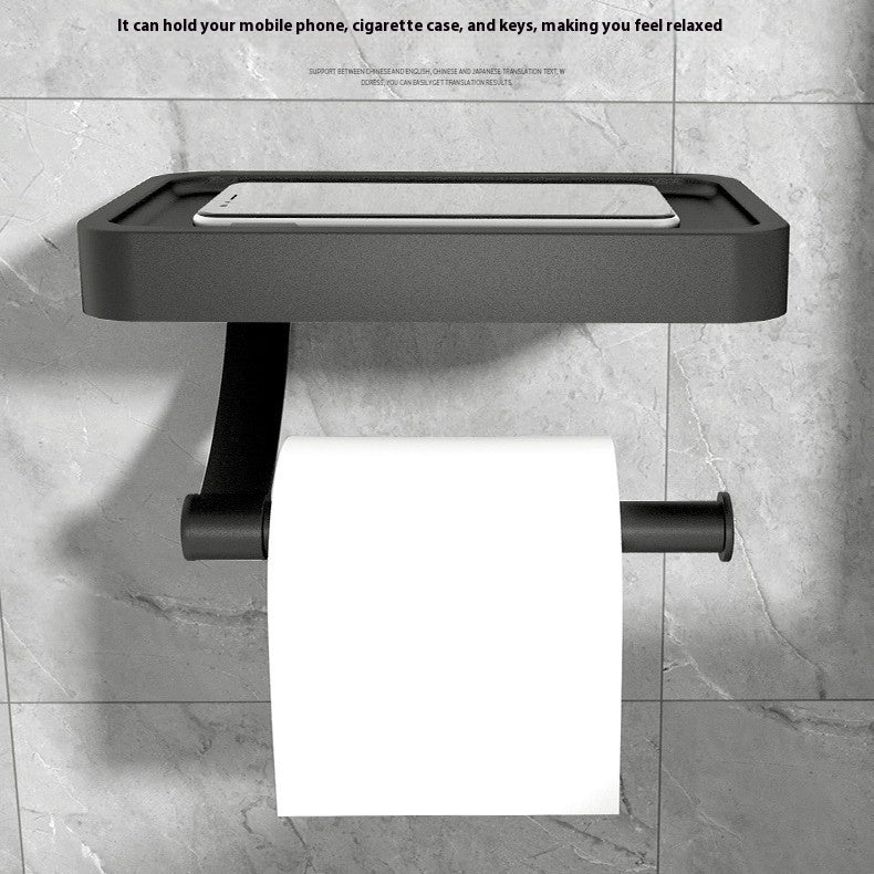 Toilet Roll Holder with Black Metal Shelf