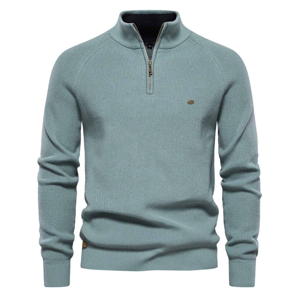 Men’s Half-Zip Knitted Jumper/Sweater with Stand Collar and Slim Fit