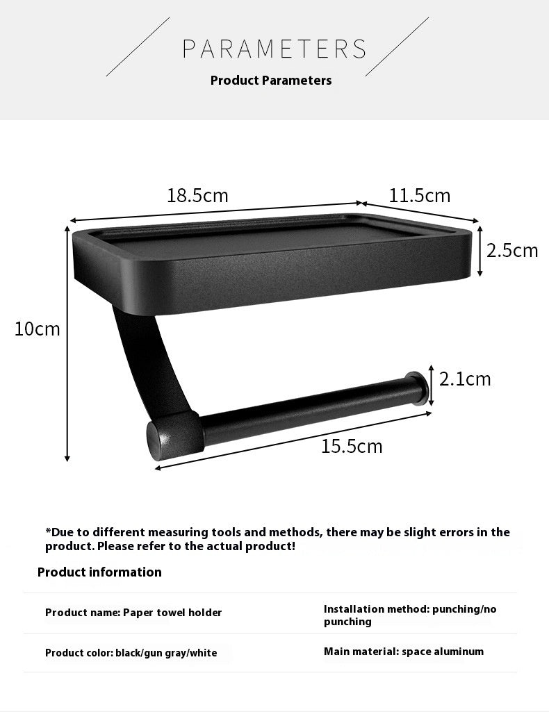 Toilet Roll Holder with Black Metal Shelf