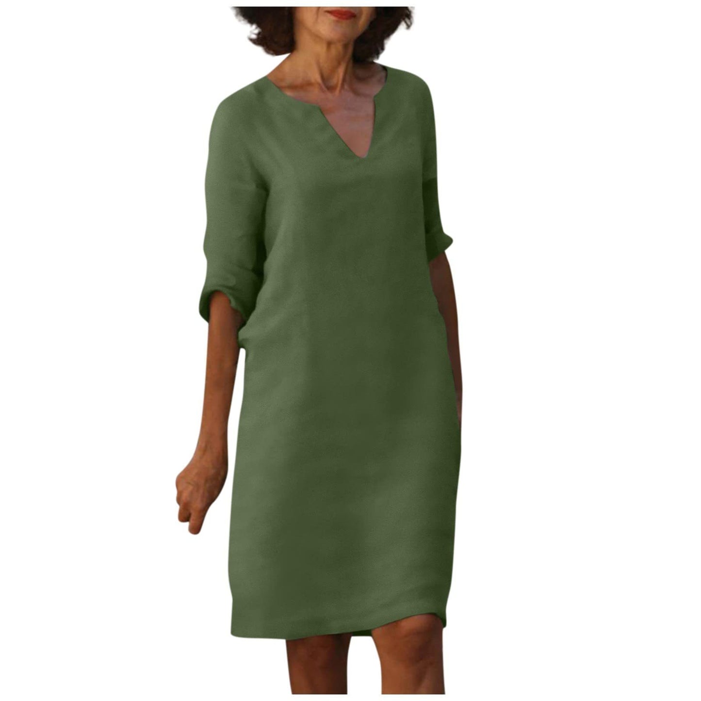 Mini-robe à manches et col en V pour femme