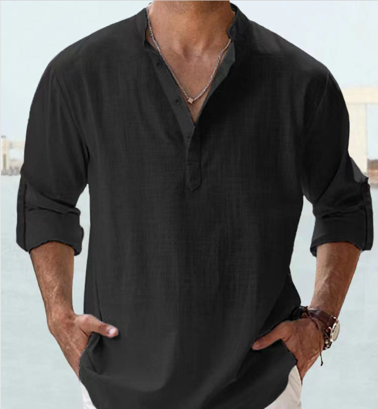 Men's Linen Blend Henley – Relaxed Shirt
