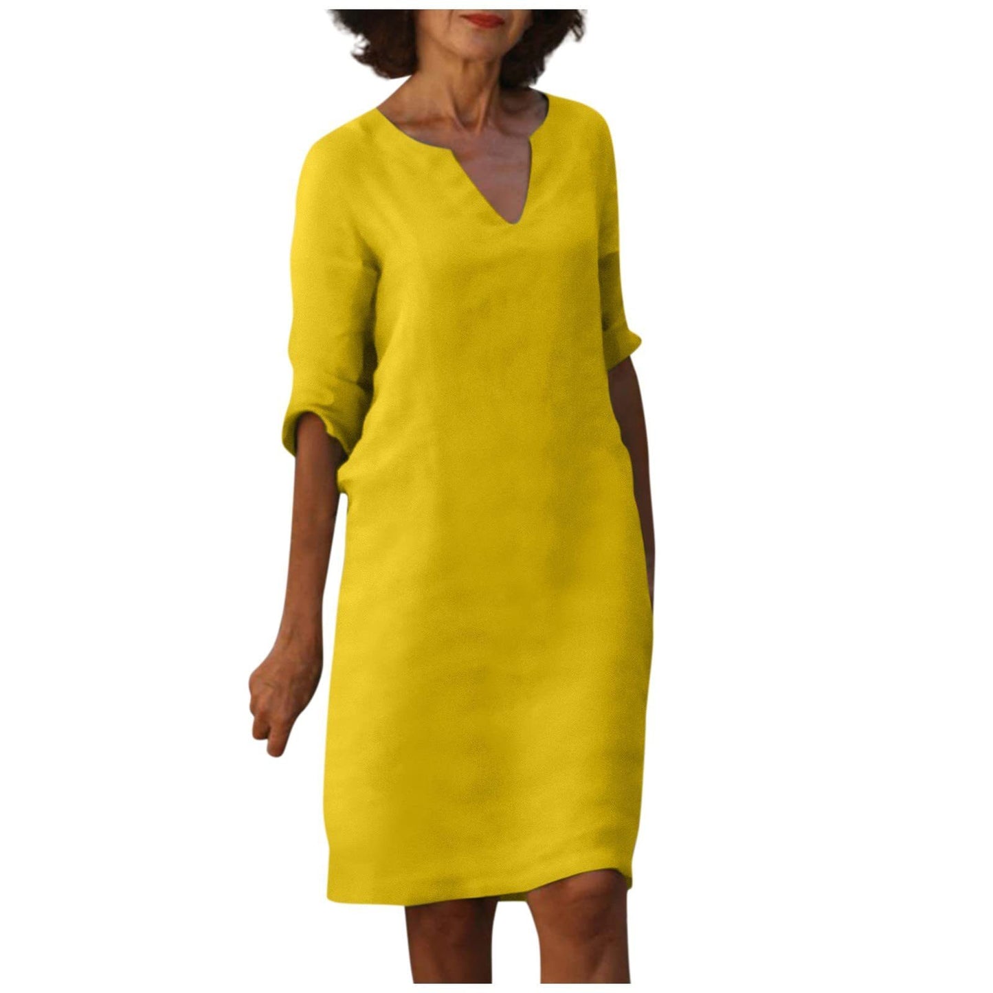 Mini-robe à manches et col en V pour femme