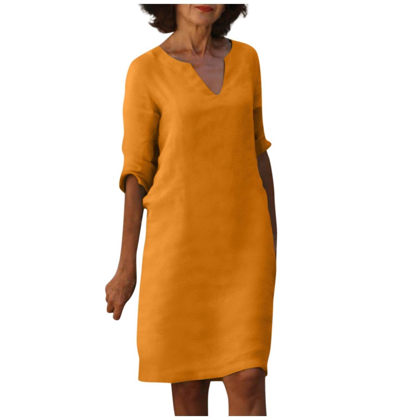 Mini-robe à manches et col en V pour femme