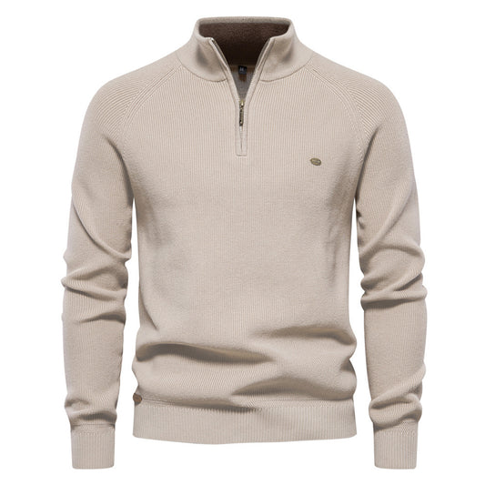 Men’s Half-Zip Knitted Jumper/Sweater with Stand Collar and Slim Fit