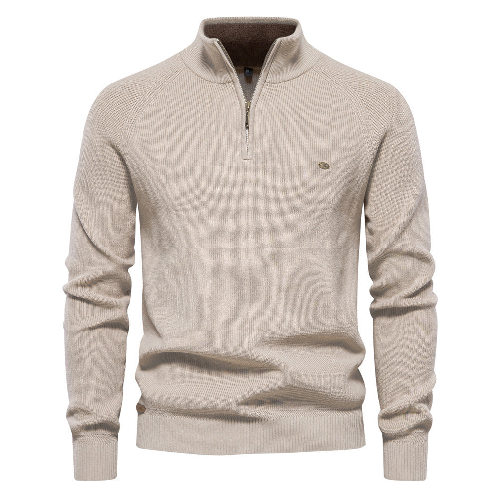 Men’s Half-Zip Knitted Jumper/Sweater with Stand Collar and Slim Fit