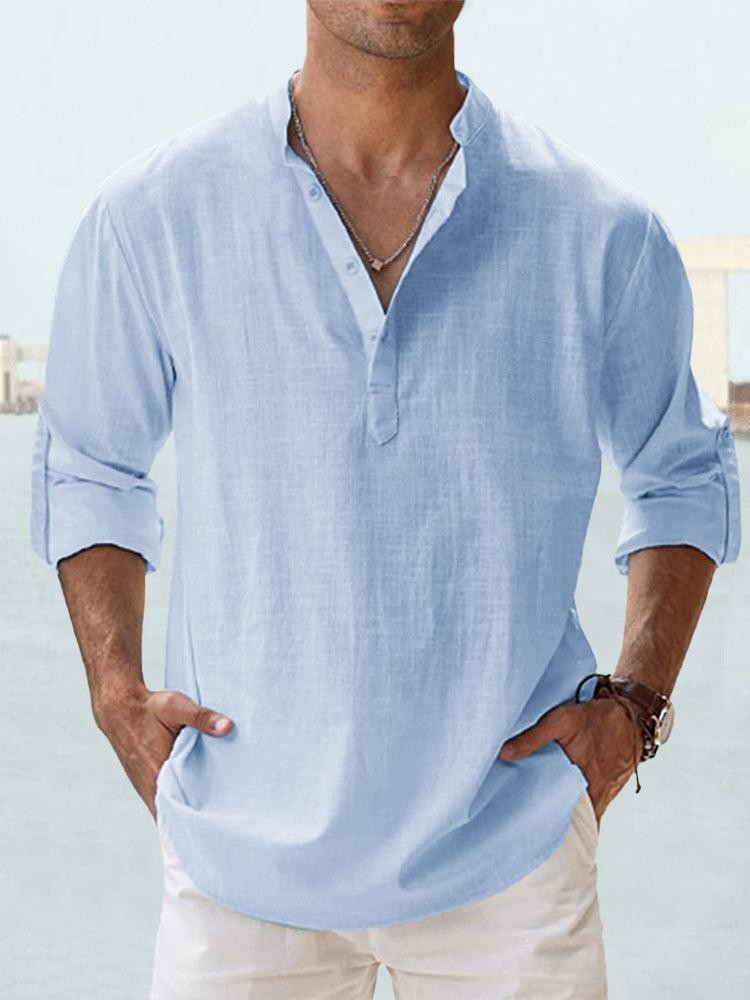 Men's Linen Blend Henley – Relaxed Shirt