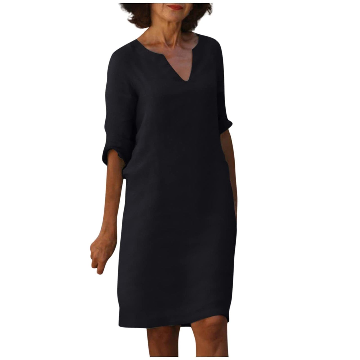 Mini-robe à manches et col en V pour femme