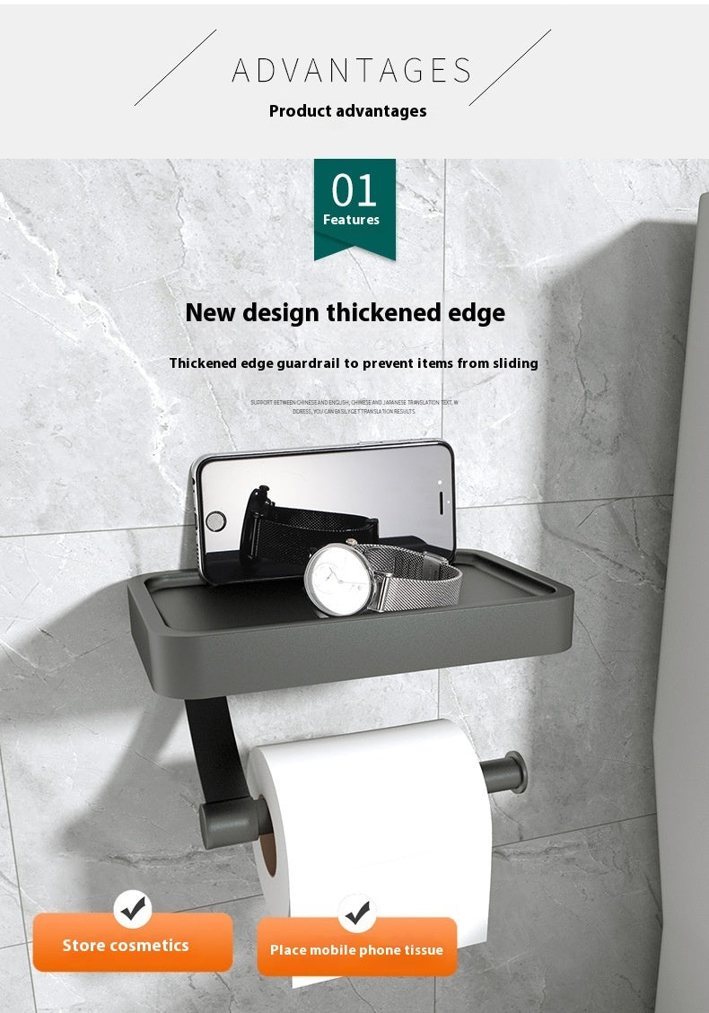 Toilet Roll Holder with Black Metal Shelf