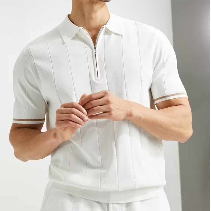Men’s Summer Polo Shirt – Zipper Collar Short-Sleeve T-Shirt with Lapel Design