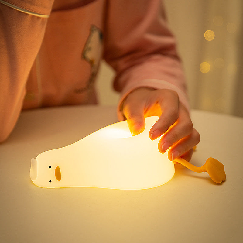 Duck Silicone Night Light - Lie Flat LED Bedside Lamp for Kids with Pat Dimming