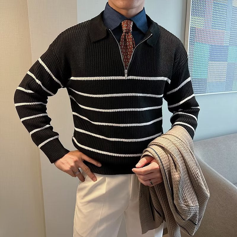 Old Money Men’s Striped Half-Zip Jumper