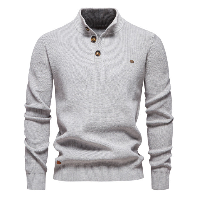 Men’s Half-Zip Knitted Jumper/Sweater with Stand Collar and Slim Fit