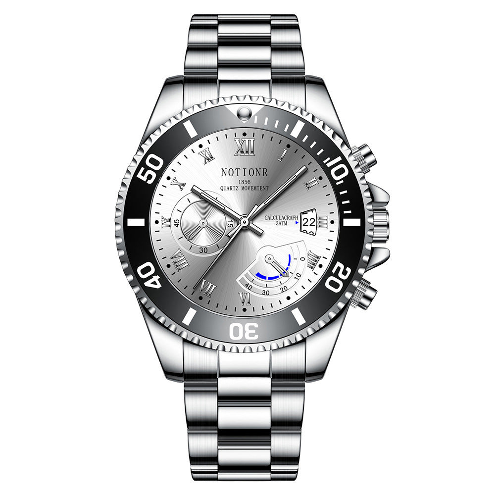 Luxury SubMarine Men's Watch – Silver Stainless Steel Strap, Classic Quartz Movement