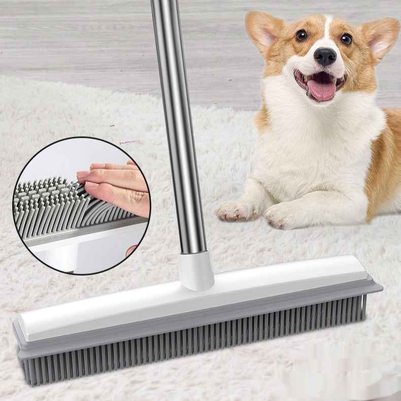 Pet Hair Rubber Broom – Soft Push Rake for Carpets & Floors