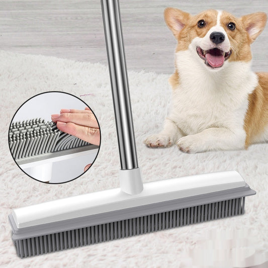 Pet Hair Rubber Broom – Soft Push Rake for Carpets & Floors