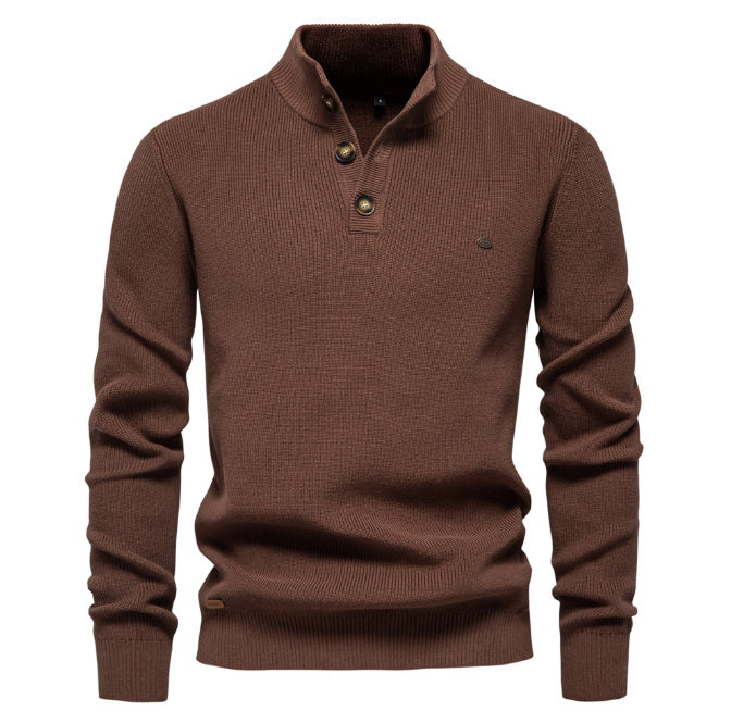 Men’s Half-Zip Knitted Jumper/Sweater with Stand Collar and Slim Fit