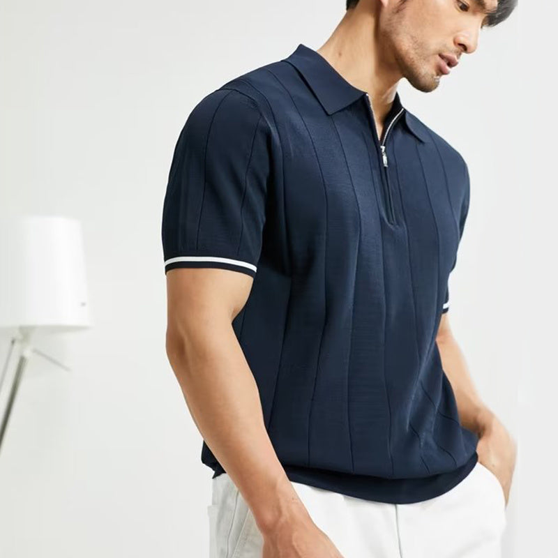 Men’s Summer Polo Shirt – Zipper Collar Short-Sleeve T-Shirt with Lapel Design