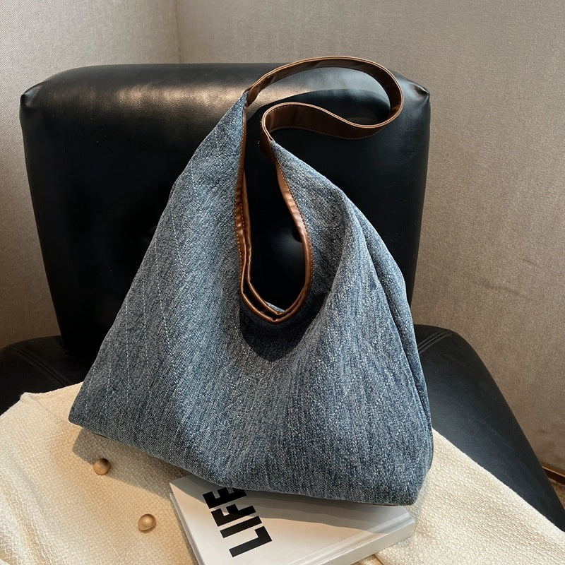 Oversized Denim Bucket Bag - Large Capacity Canvas Tote for Women
