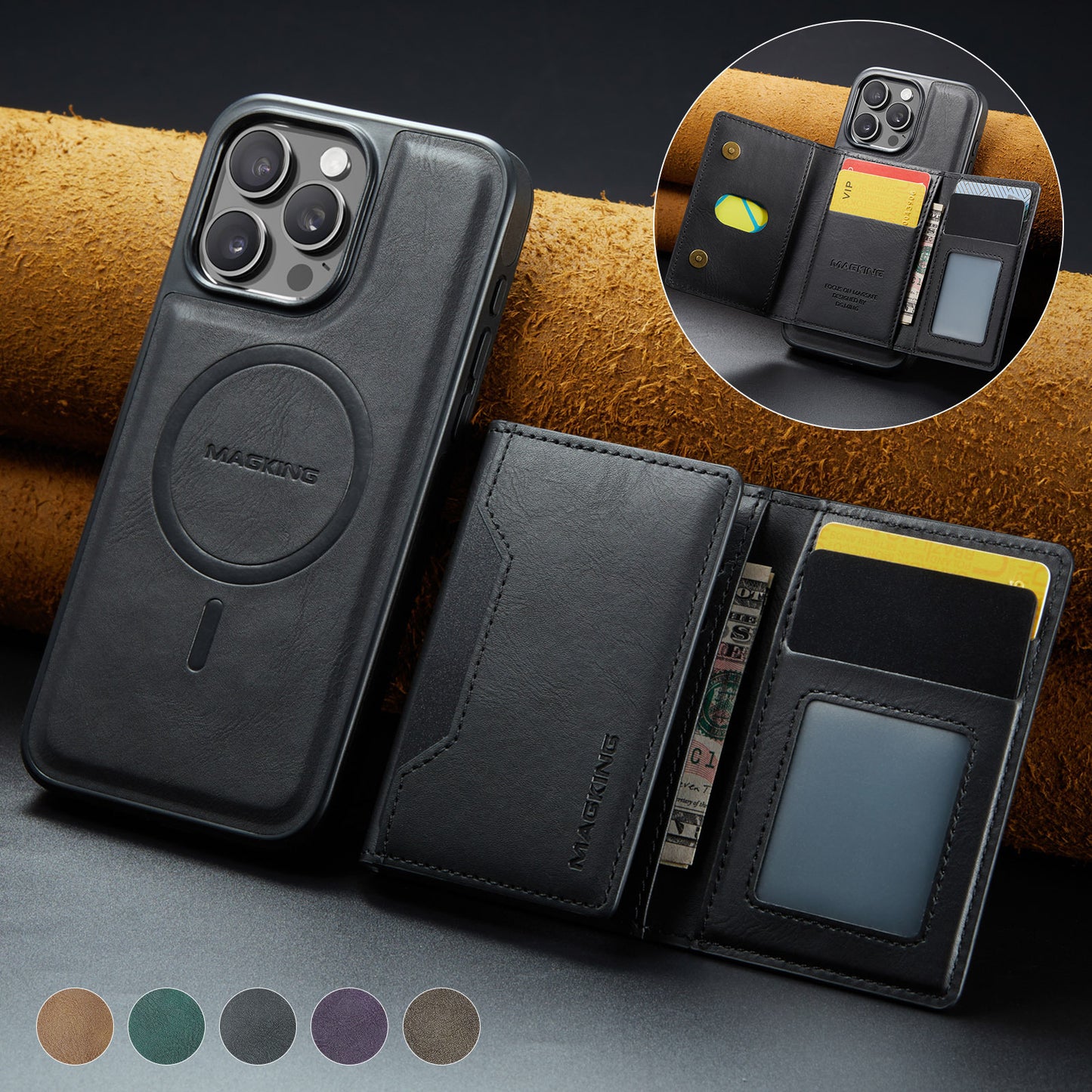 Card-inserting Wireless Leather-filled Mobile iPhone Protective Cover
