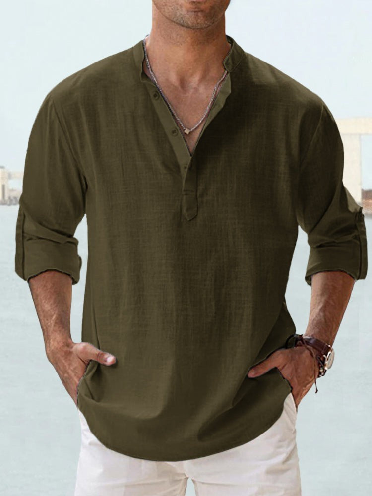Men's Linen Blend Henley – Relaxed Shirt