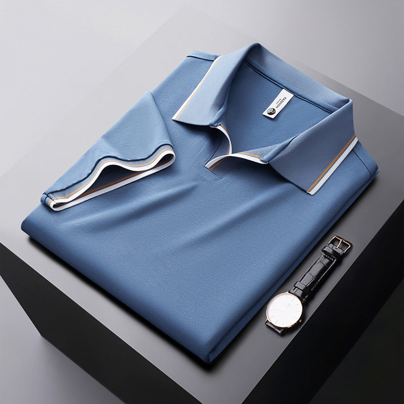 Premium Mulberry Silk Washed Short-Sleeved Polo Shirt for Men – Elegant Business Classic