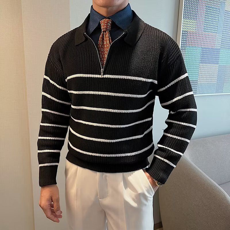 Old Money Men’s Striped Half-Zip Jumper