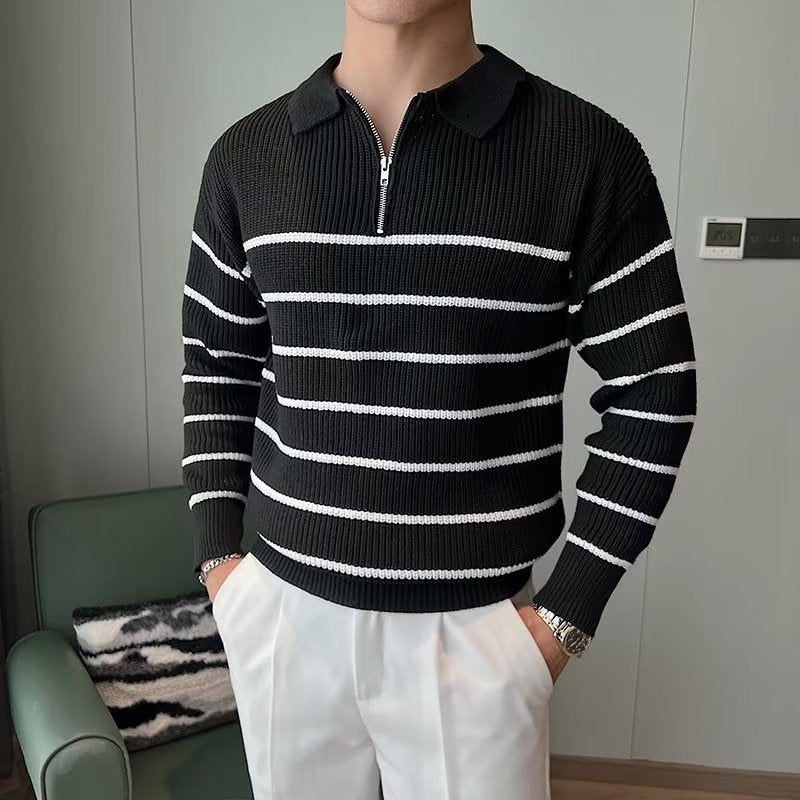 Old Money Men’s Striped Half-Zip Jumper