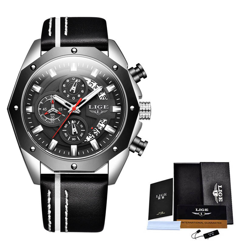 Luxury Men's Watch – Silver Stainless Steel Strap, Classic Quartz Movement