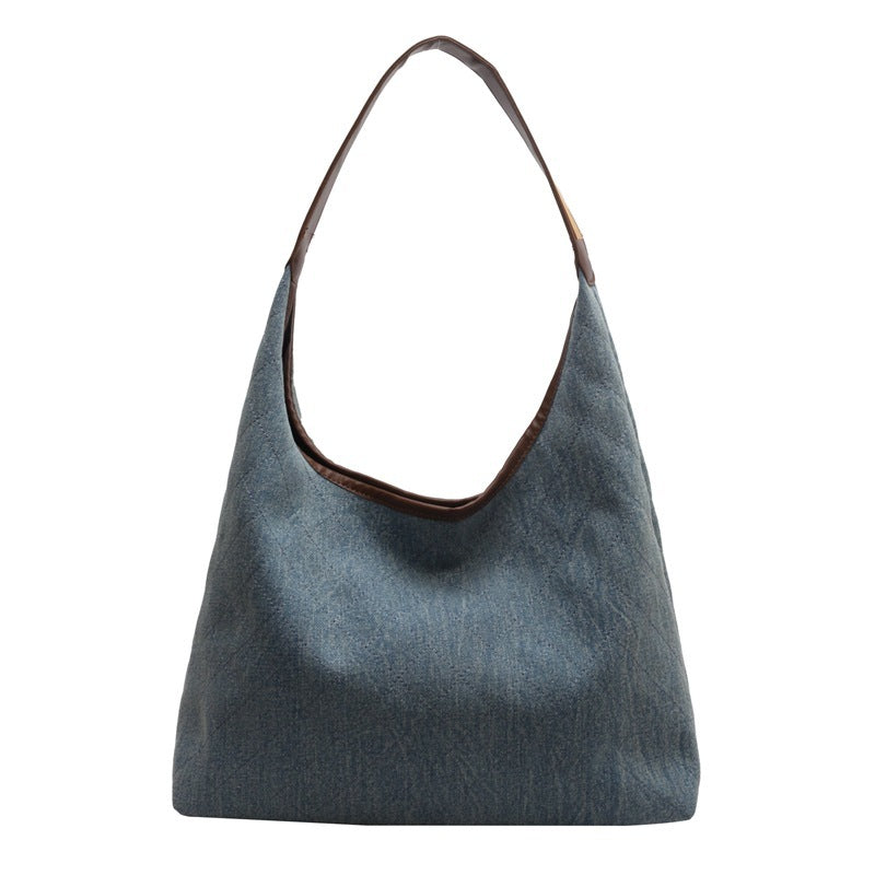 Oversized Denim Bucket Bag - Large Capacity Canvas Tote for Women