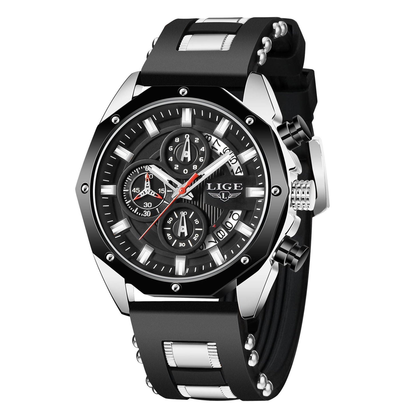 Luxury Men's Watch – Silver Stainless Steel Strap, Classic Quartz Movement