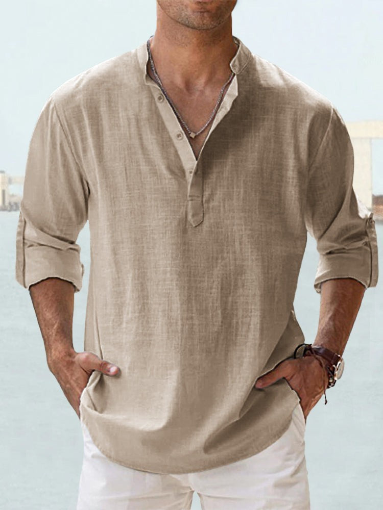 Men's Linen Blend Henley – Relaxed Shirt