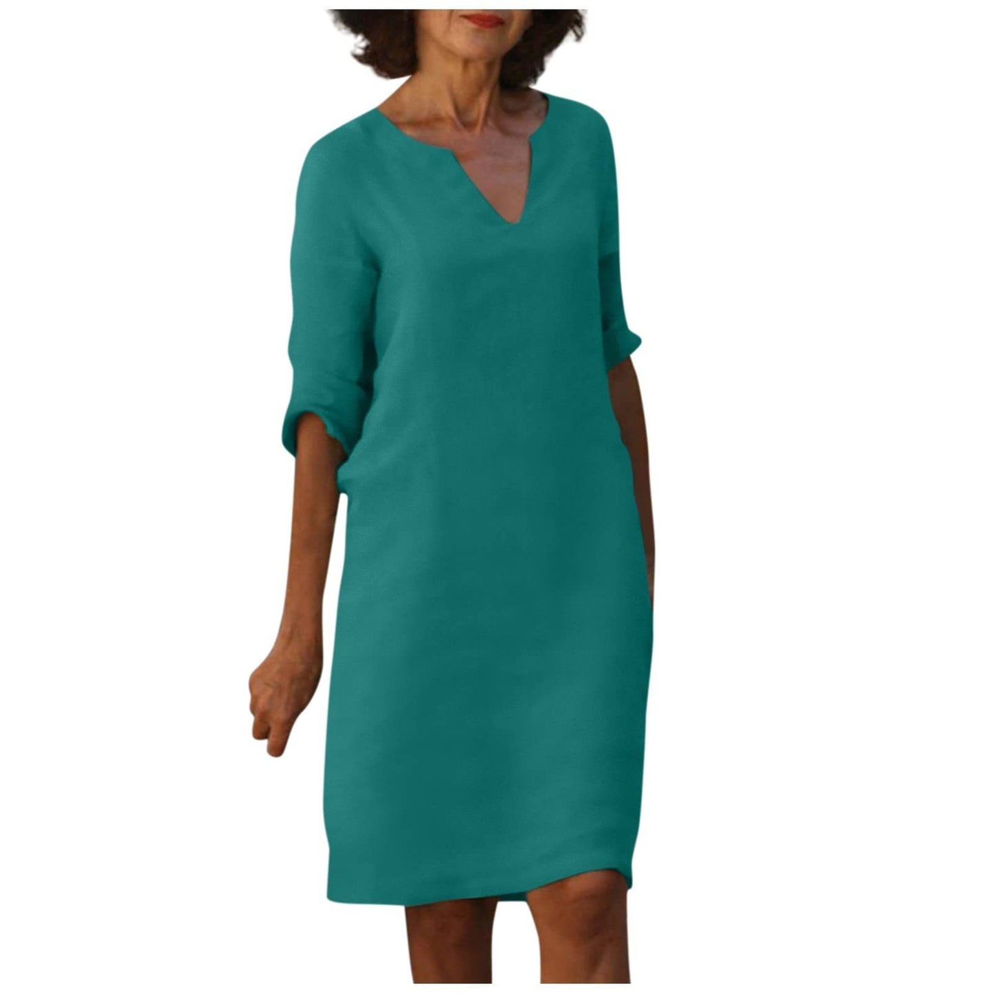 Mini-robe à manches et col en V pour femme