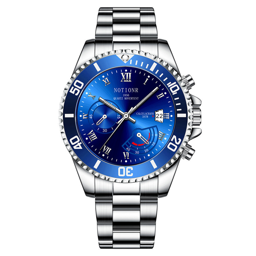 Luxury SubMarine Men's Watch – Silver Stainless Steel Strap, Classic Quartz Movement