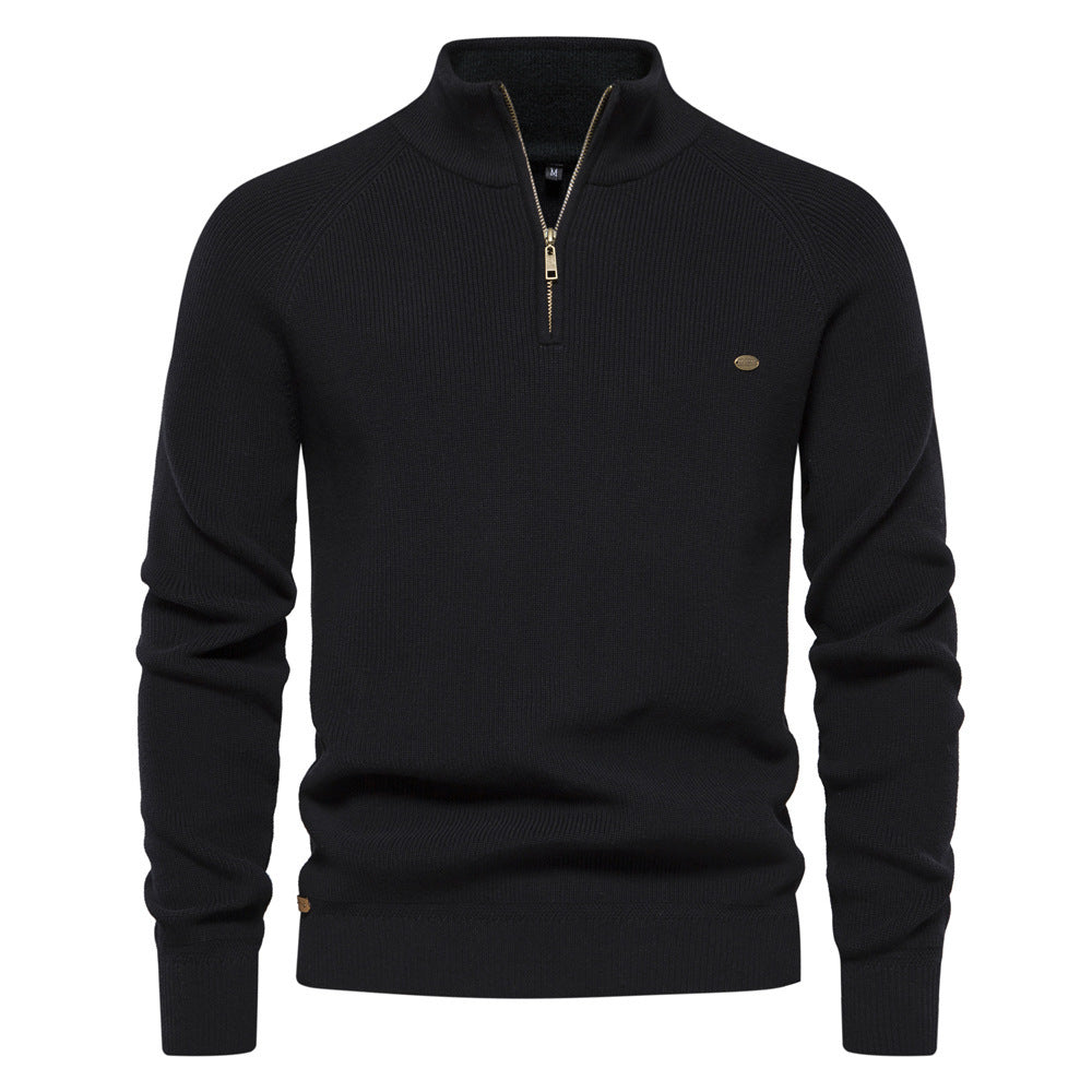 Men’s Half-Zip Knitted Jumper/Sweater with Stand Collar and Slim Fit