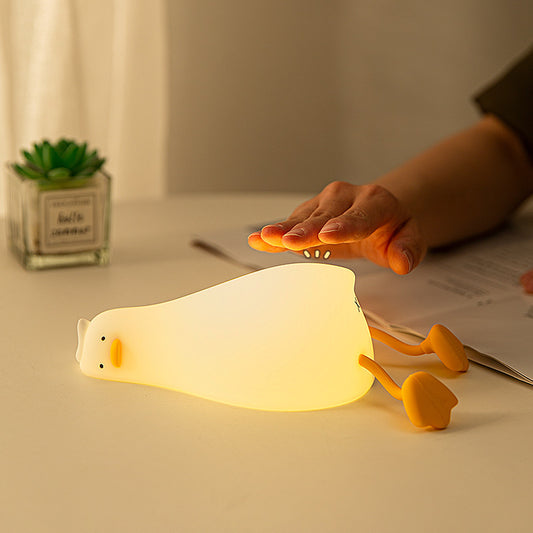 Duck Silicone Night Light - Lie Flat LED Bedside Lamp for Kids with Pat Dimming
